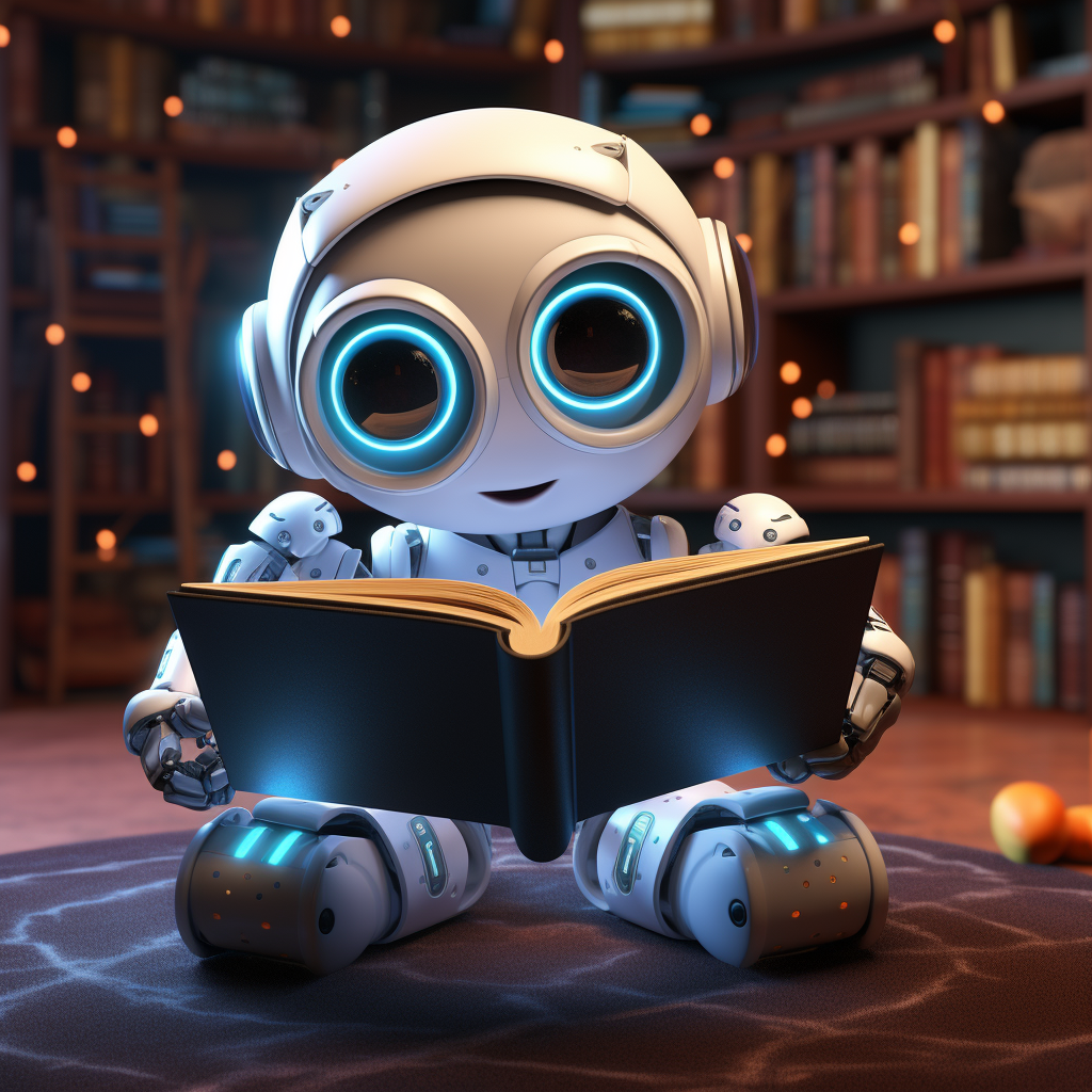 3D image of a robot reading a story